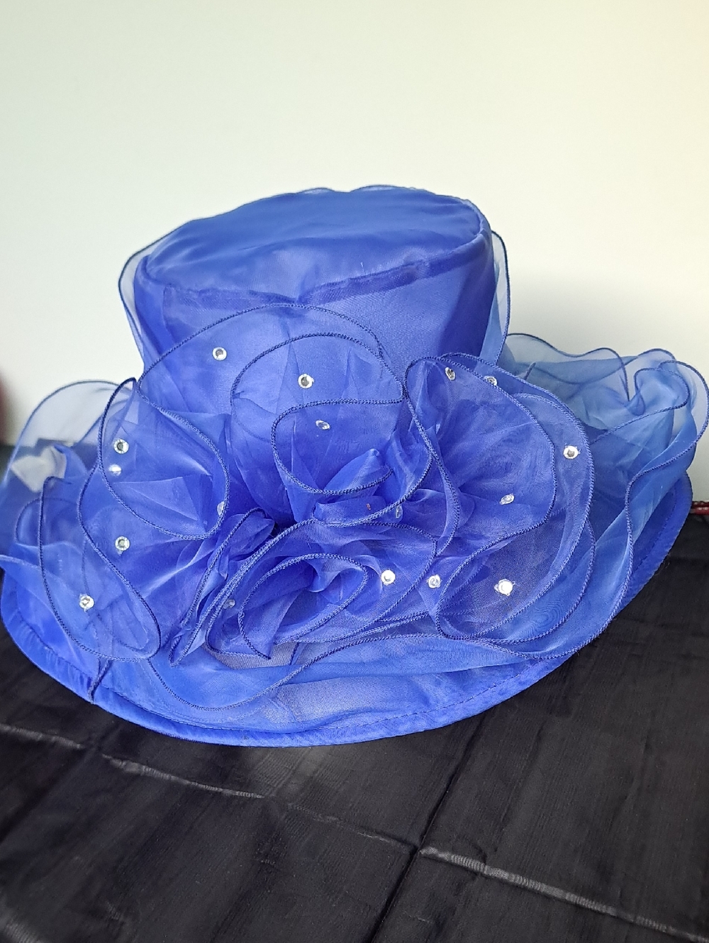 Elegant Royal Blue Women's Dress Hat with Organza Rosettes
